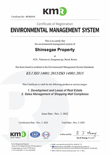 SHINSEGAE PROPERTY ISO 14001:2015 Environmental Management System